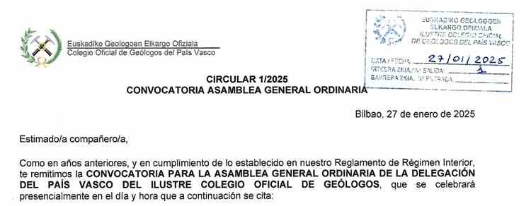 Convocatoria a la Asamblea General Ordinaria ICOG PV EGEO