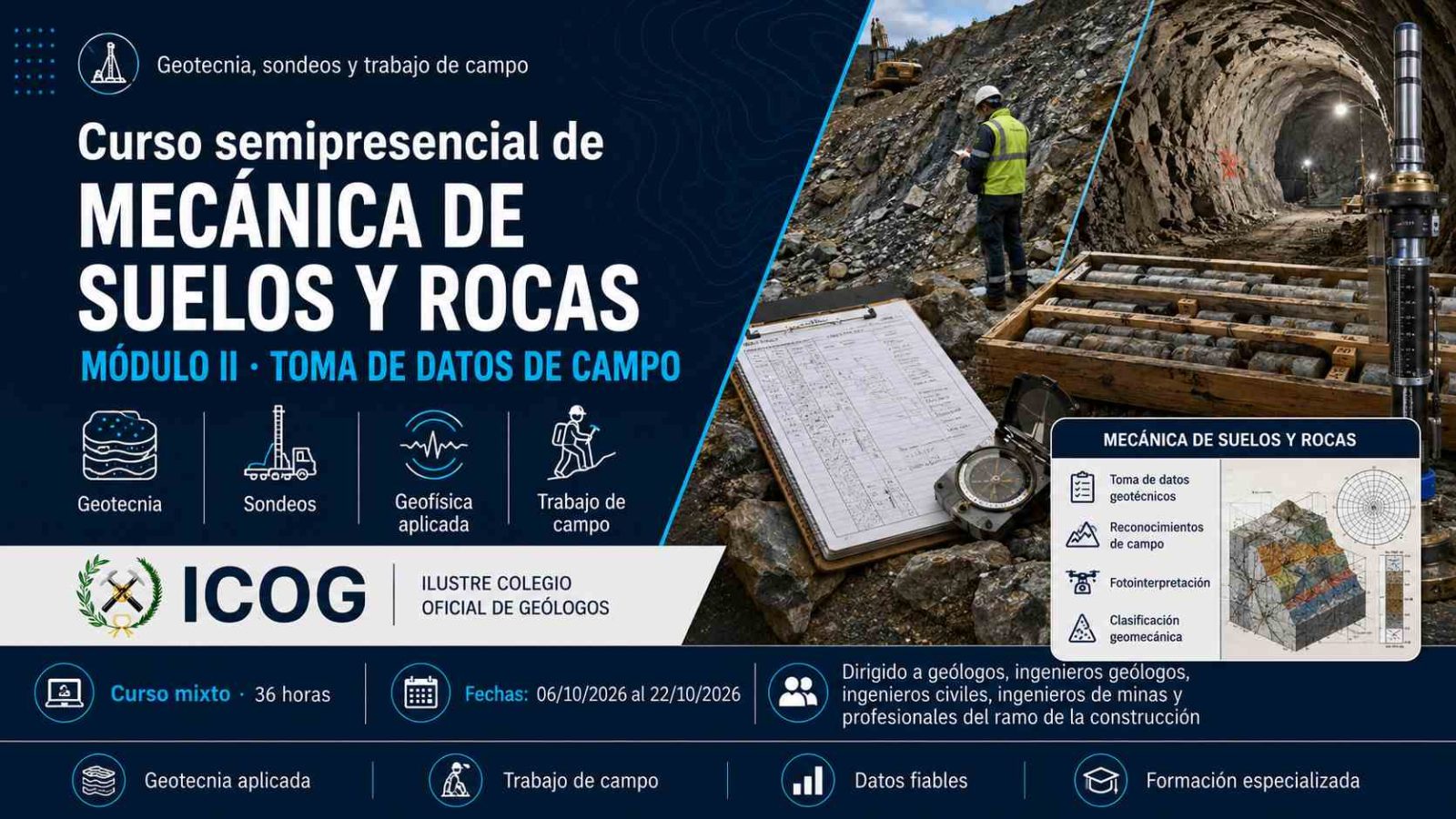 Mecánica de suelos y rocas: formación semipresencial para mejorar la toma de datos geotécnicos y geomecánicos en campo